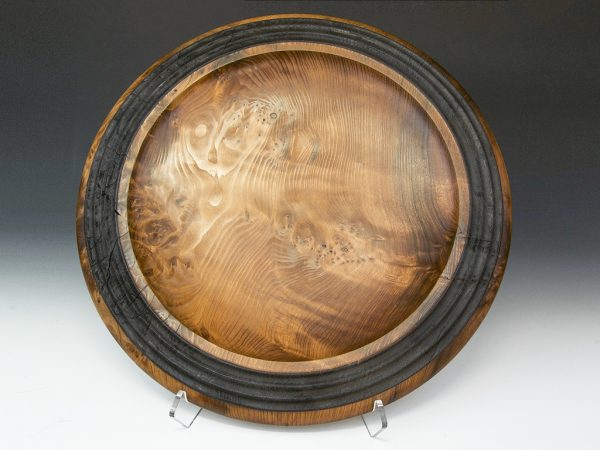 Jerry Kermode Wooden Bowl - Redwood Platter with Embellished Burnt Rim