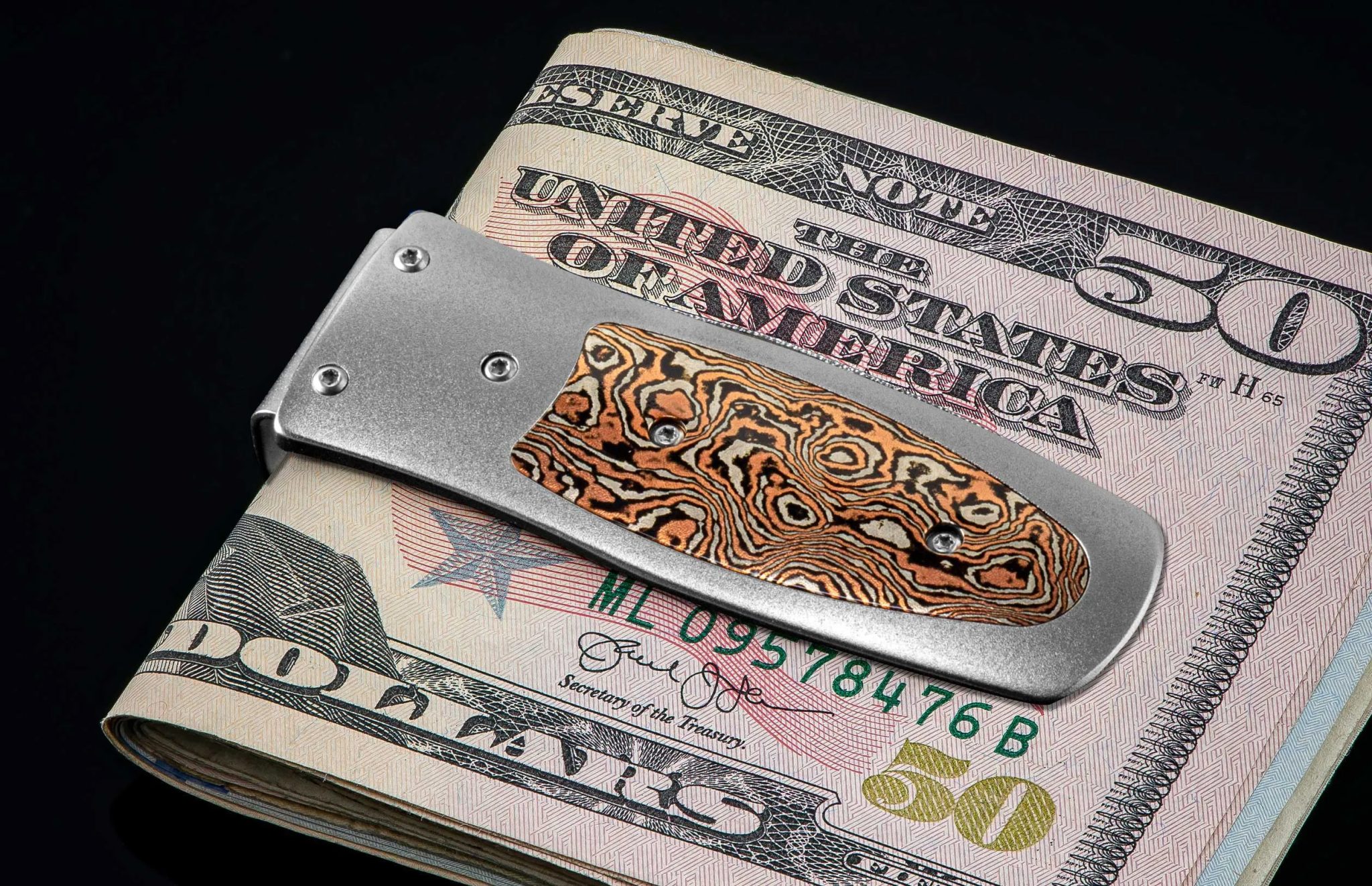 William Henry Pharaoh 'Raindrops' Money Clip Mokume Gane Scrimshaw